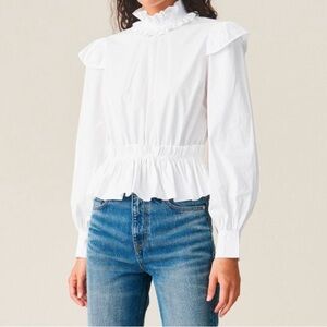 Ganni White Ruffled Blouse